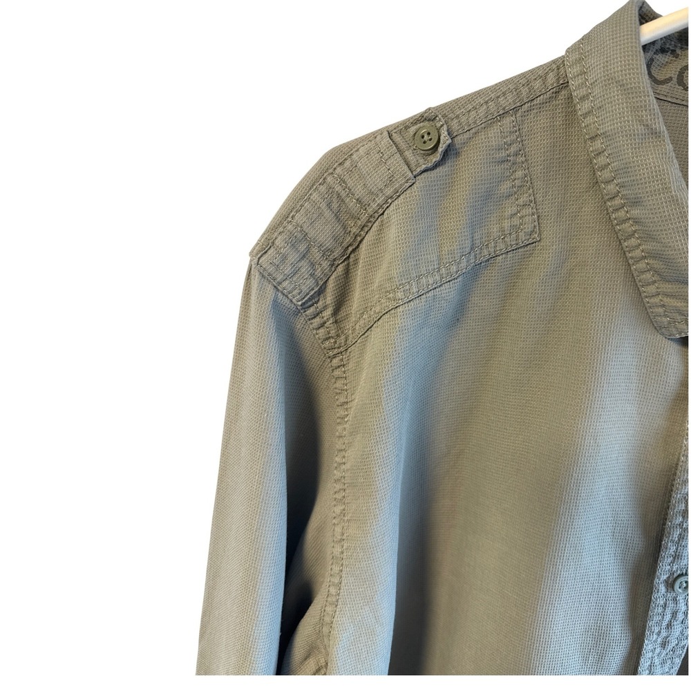 Calvin Klein Mens XXL Olive Green Waffle Weave Military Epaulette Button Down - Picture 3 of 7
